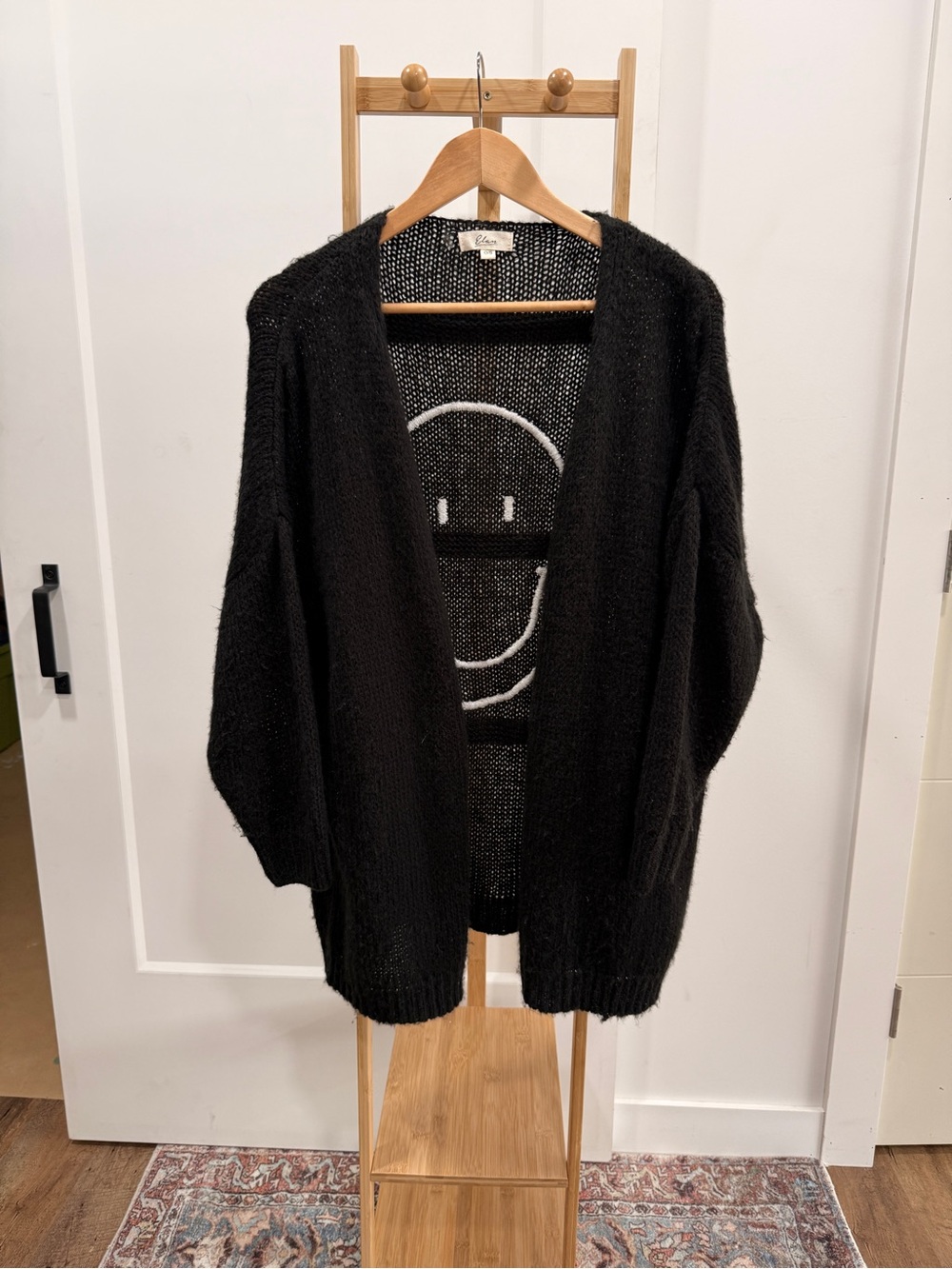 Elan Black Open-Front Relaxed Knit Cardigan